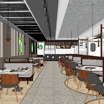  现代茶餐厅su模型下载 