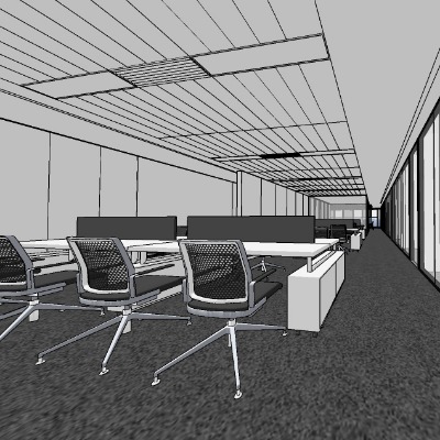  现代敞开式办公区su模型下载 