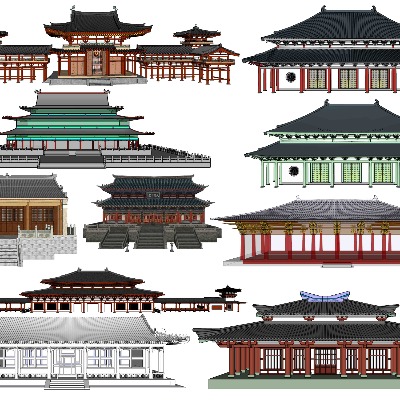  中式古建亭台楼阁su模型下载 