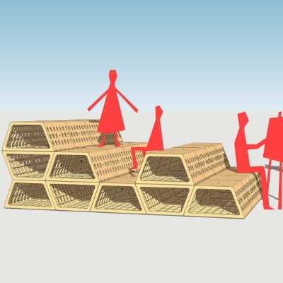  现代拼装公用椅su模型下载 