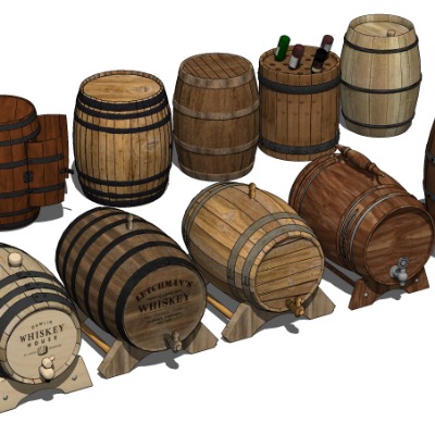 现代酒桶橡木桶su模型下载 