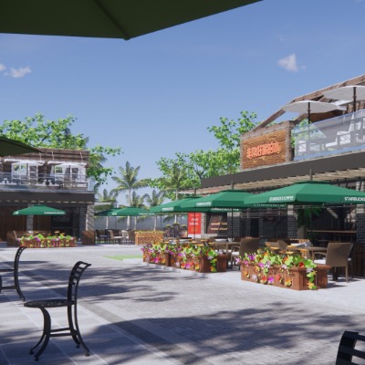  新中式商业街建筑外观su模型下载 