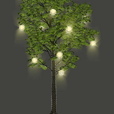  现代照树灯氛围灯挂树灯景观灯su模型下载 