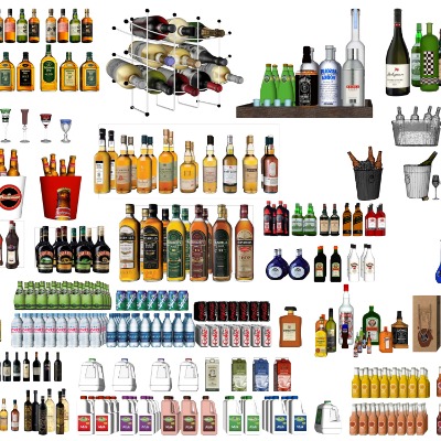  现代啤酒白酒洋酒酒水饮料su模型下载 