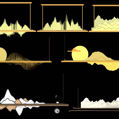  新中式山形装饰吊灯su模型下载 