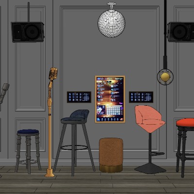  现代麦克风音箱点歌台su模型下载 