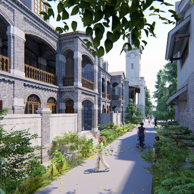  中式民国风商业街su模型下载 