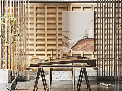  新中式琴房su模型下载 