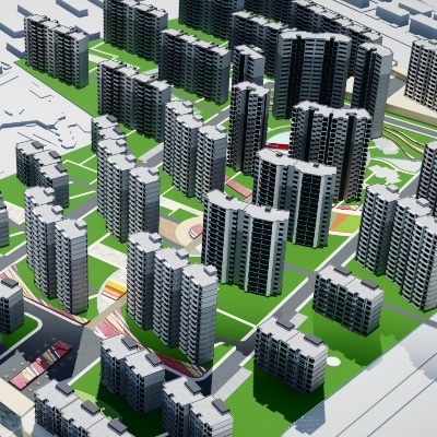  现代住宅小区鸟瞰规划su模型下载 