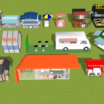  现代移动摊位售卖亭su模型下载 