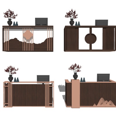  新中式轻奢接待台su模型下载 