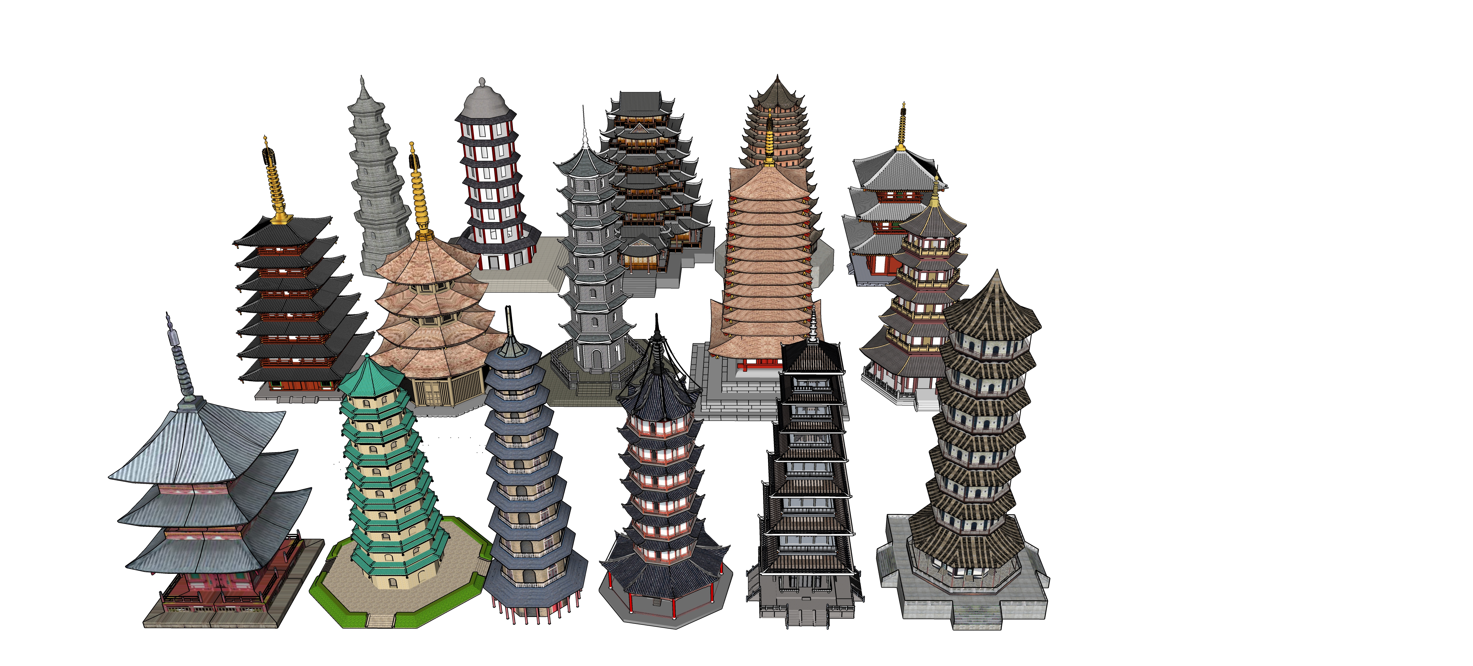  中式宝塔石塔塔庙su模型 