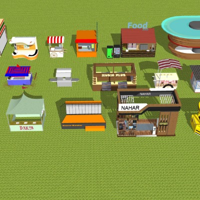  现代移动摊位售卖亭su模型下载 