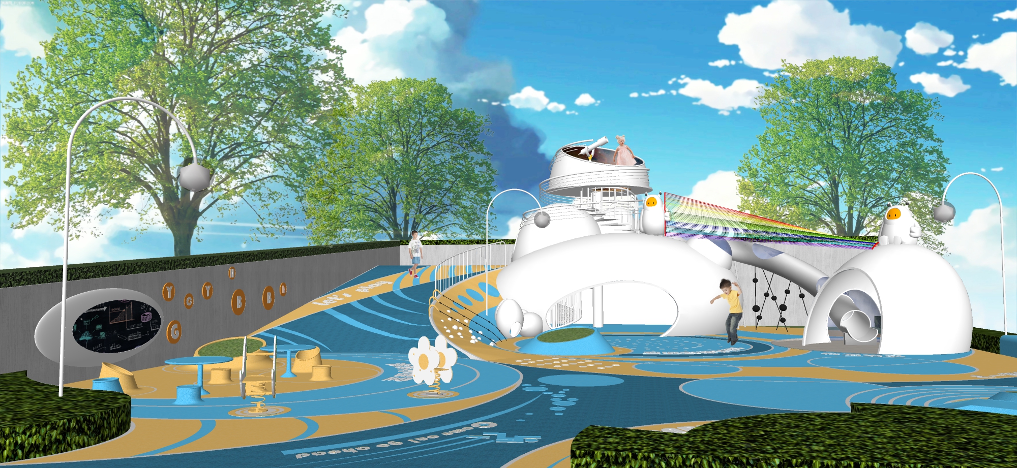  现代儿童活动区 儿童器械 运动公园 飞船滑梯su模型下载 