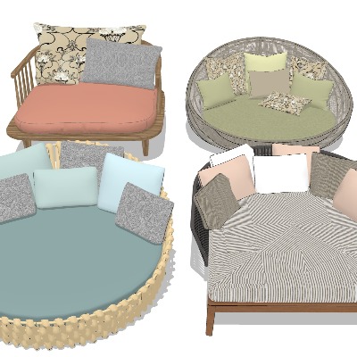 多人躺椅沙发 露台休闲沙发su模型下载 