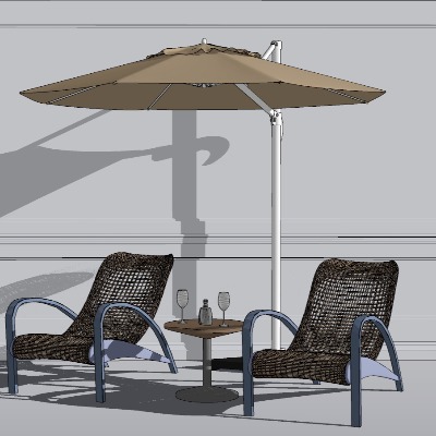  现代户外椅遮阳伞su模型下载 