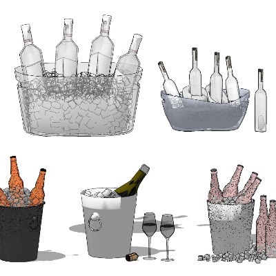  现代冰桶酒水 酒桶su模型下载 
