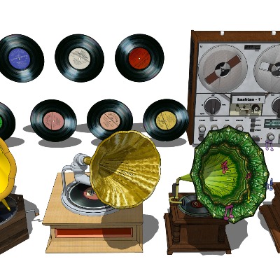  留声机 唱片机su模型下载 