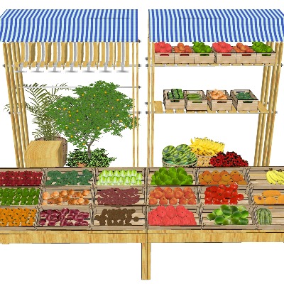  蔬菜摊位 摆摊菜市su模型下载 