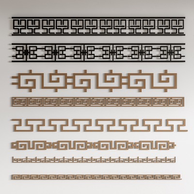  新中式花格线条su模型 