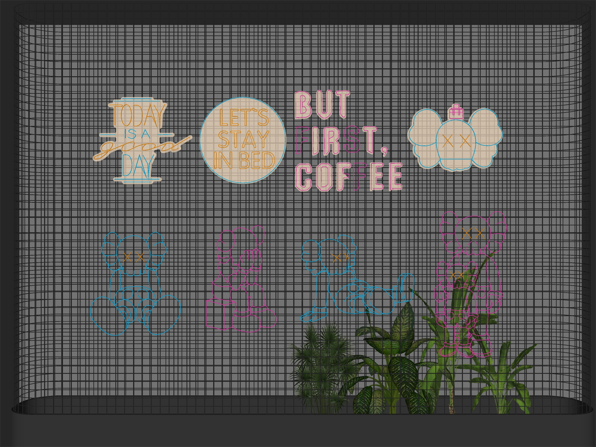  现代霓虹灯 装饰灯 墙饰 霓虹灯墙su模型下载 