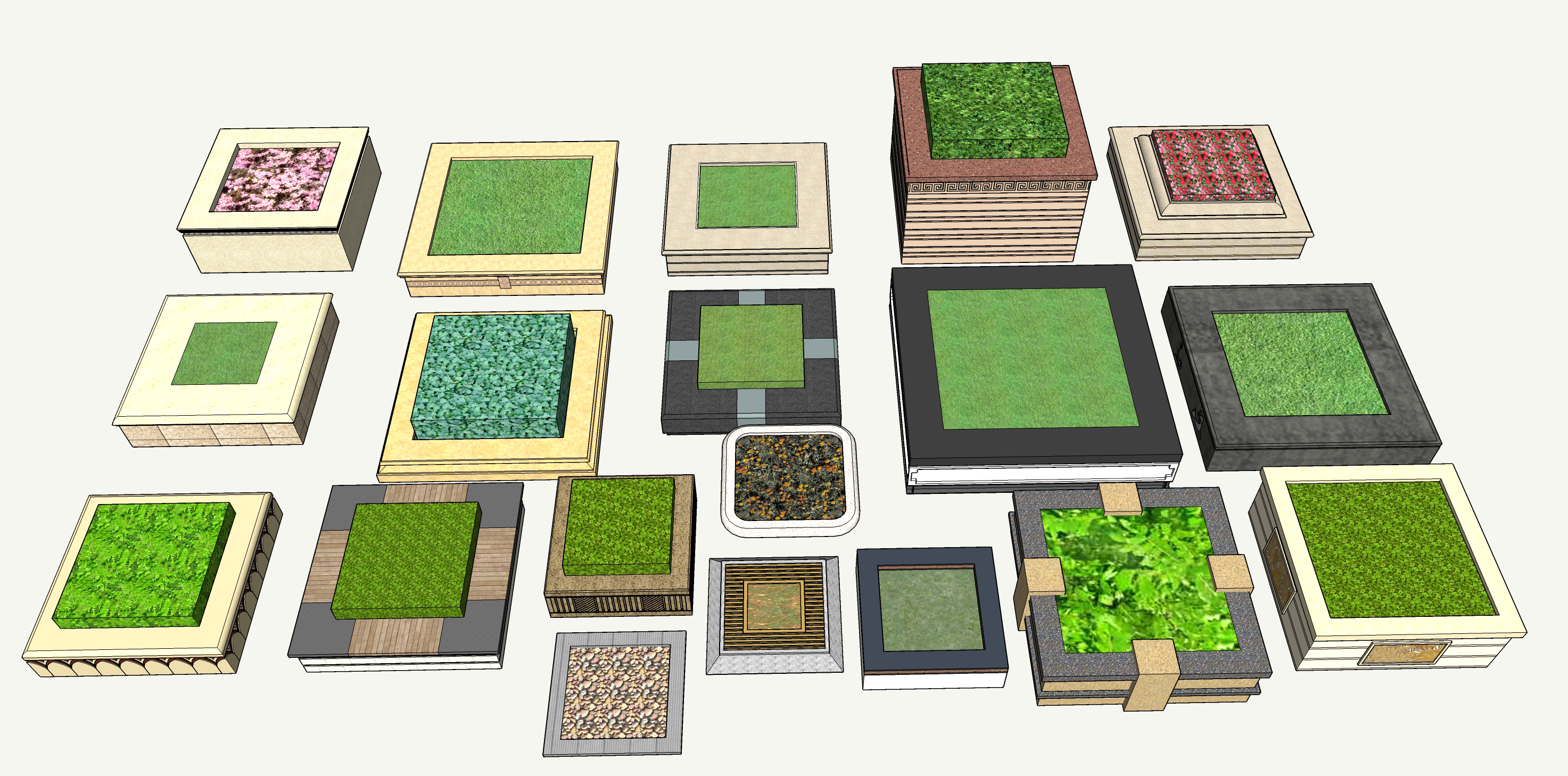  方形树池花池su模型下载 