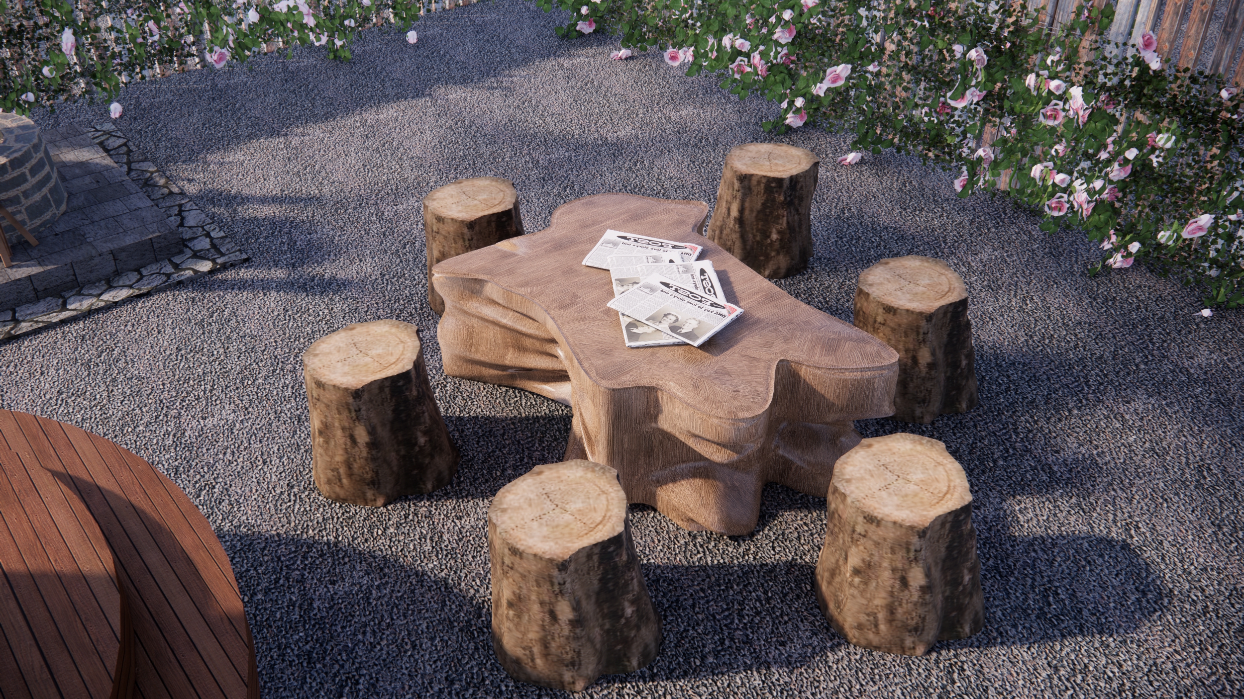  现代生态石桌椅 庭院石凳 户外石茶台 院落桌椅 石桌 石凳 石头桌椅su模型下载 