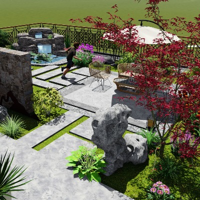  中式屋顶花园 露台 阳台景观su模型下载 