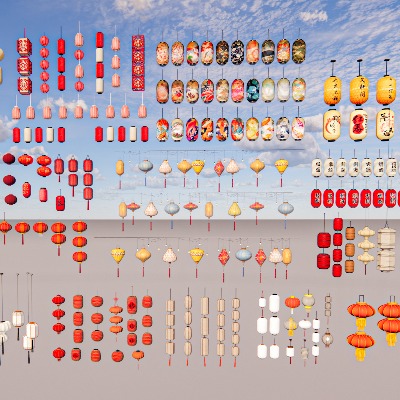  新中式灯笼装饰灯su模型下载 
