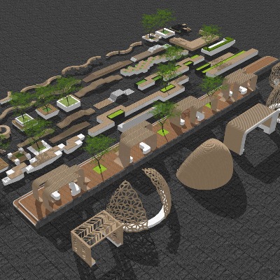  现代广场景观座椅 树池椅su模型下载 