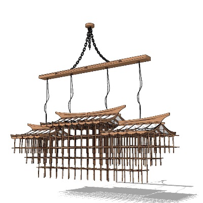  新中式屋檐装饰灯su模型下载 