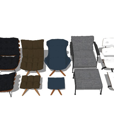  单人翘脚椅子 躺椅su模型下载 