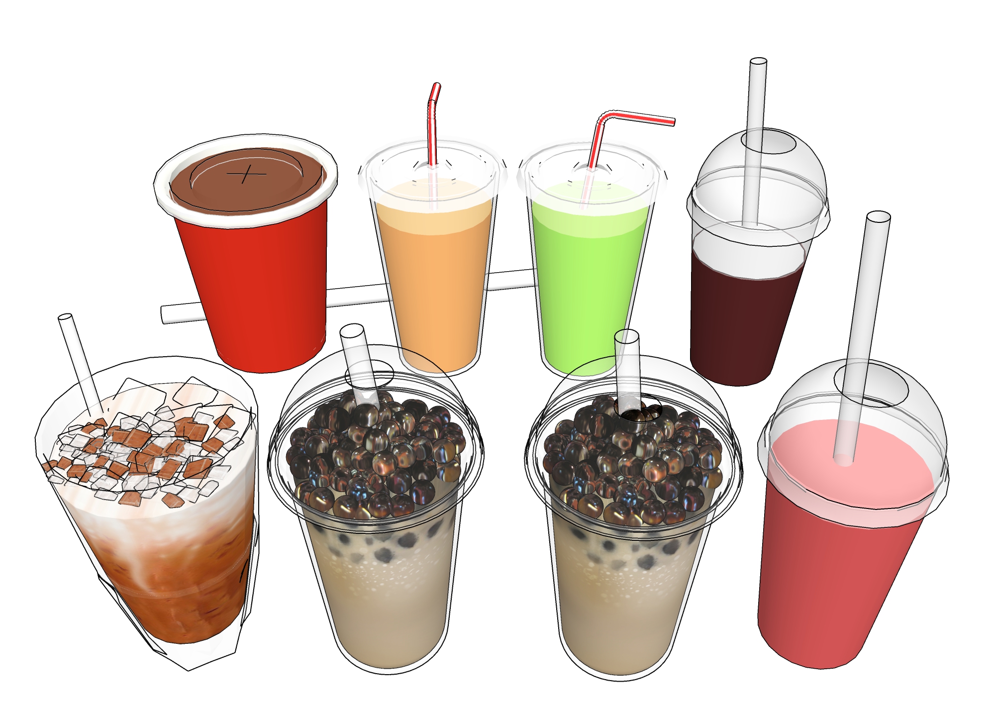  珍珠奶茶 饮料饮品su模型下载 