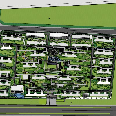  现代住宅小区鸟瞰su模型下载 