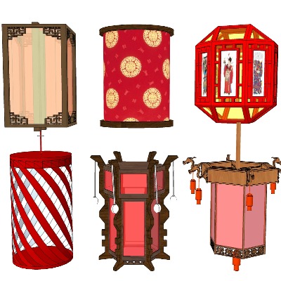  中式春节灯笼su模型下载 