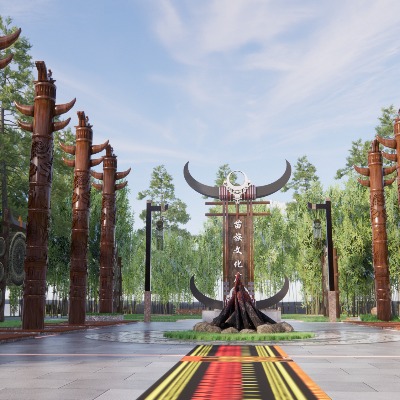  现代苗族广场景观su模型下载 