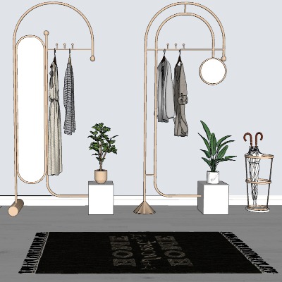  现代服装店 挂衣架su模型下载 