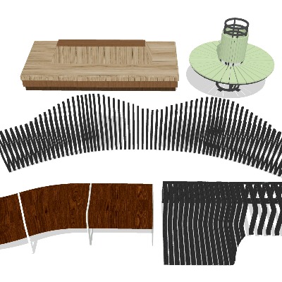  户外椅 景观座椅 异形长椅 凳子su模型下载 