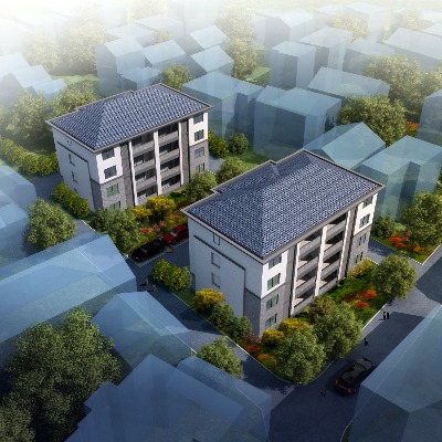  中式住宅楼鸟瞰su模型下载 