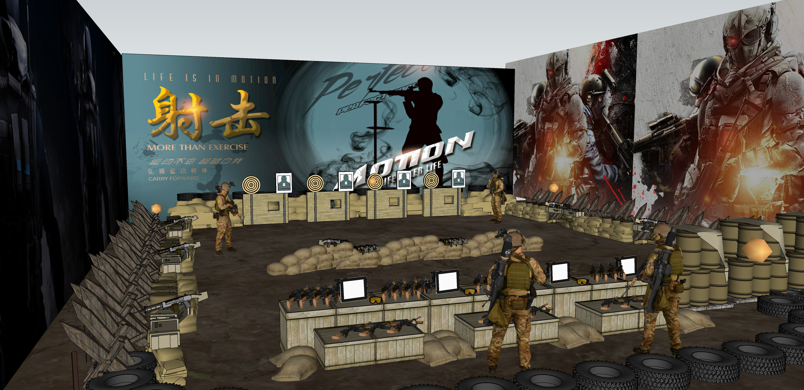  现代射击馆su模型下载 