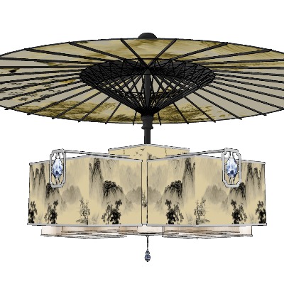  新中式轻奢装饰吊灯su模型下载 