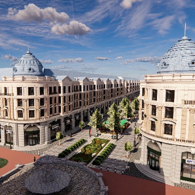  欧式商业街su模型下载 