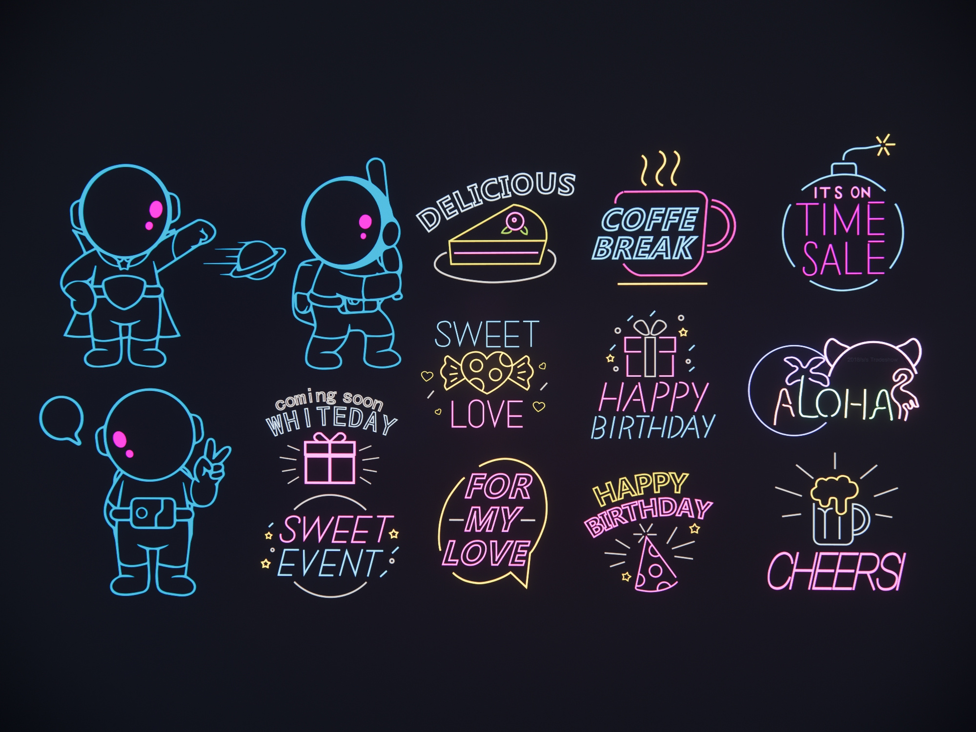  现代霓虹灯 装饰灯 墙饰 霓虹灯墙su模型下载 