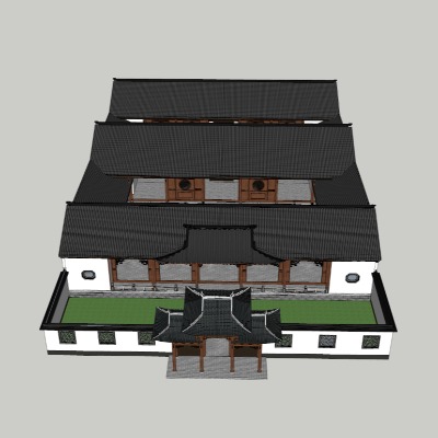  中式古建祠堂建筑外观su模型下载 