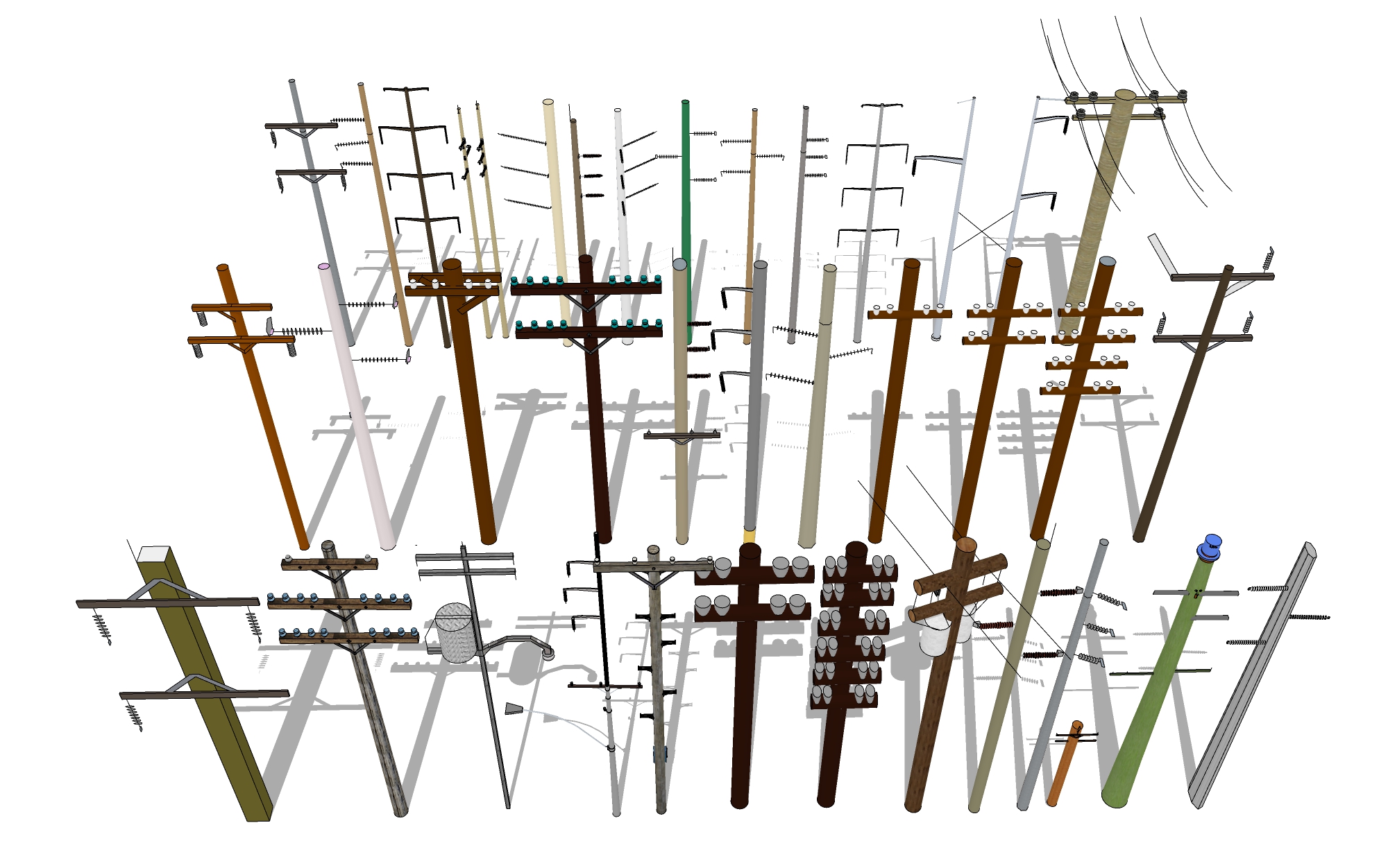 现代高压电线杆SU模型下载 