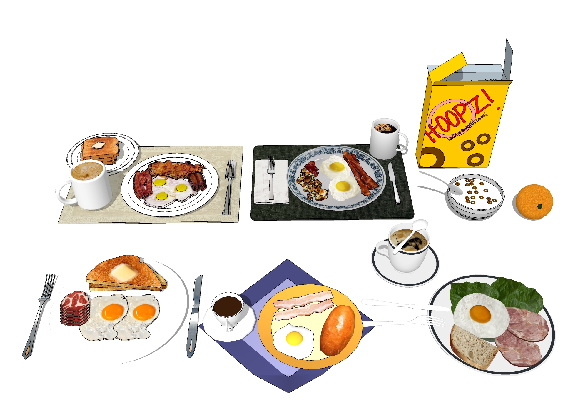  早餐食物 鸡蛋面包su模型下载 