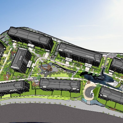  现代住宅小区鸟瞰su模型下载 