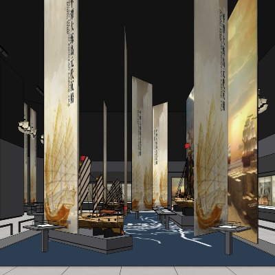  现代船文化历史展厅 博物馆su模型下载 
