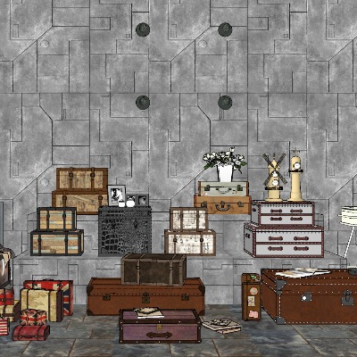  工业风皮箱行李箱su模型下载 