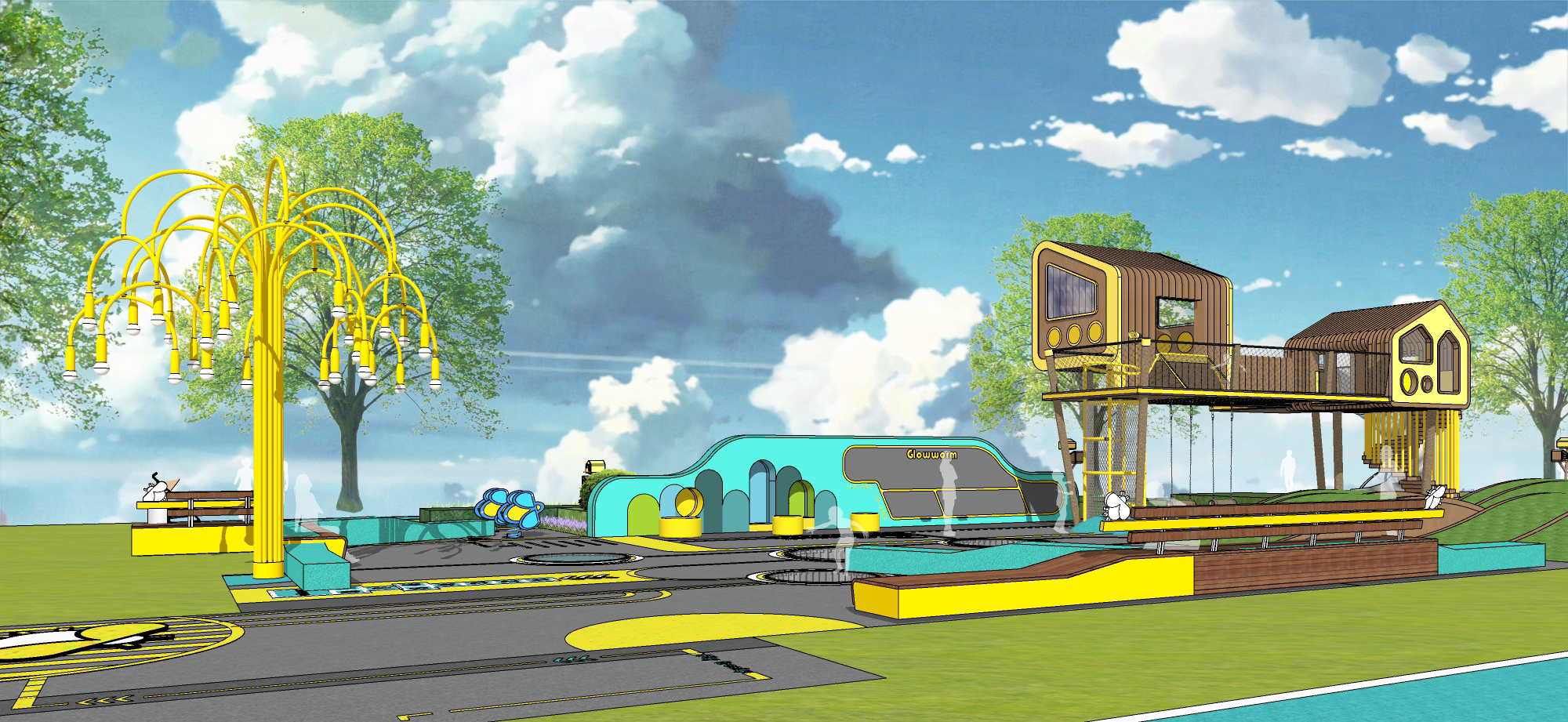  现代蜜蜂主题儿童活动区乐园  精灵树屋su模型下载 